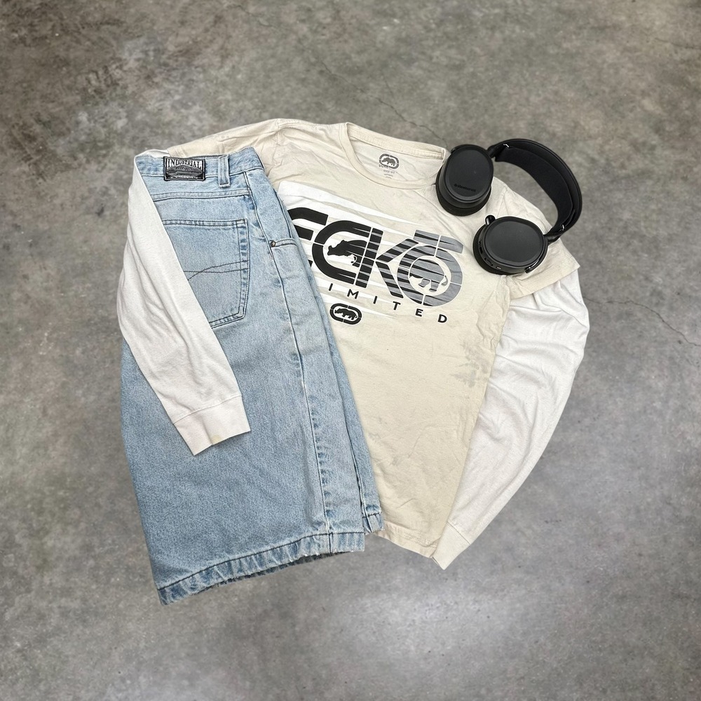 Vintage Ecko‎ Unltd Short Sleeve Graphic Tee Cream Y2K Streetwear Rhino Large